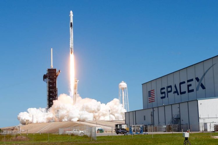A SpaceX Falcon 9 rocket with the Dragon capsule launches from Pad 39A on the Crew 5 mission to carry four crew members to the International Space Station from NASA's Kennedy Space Center